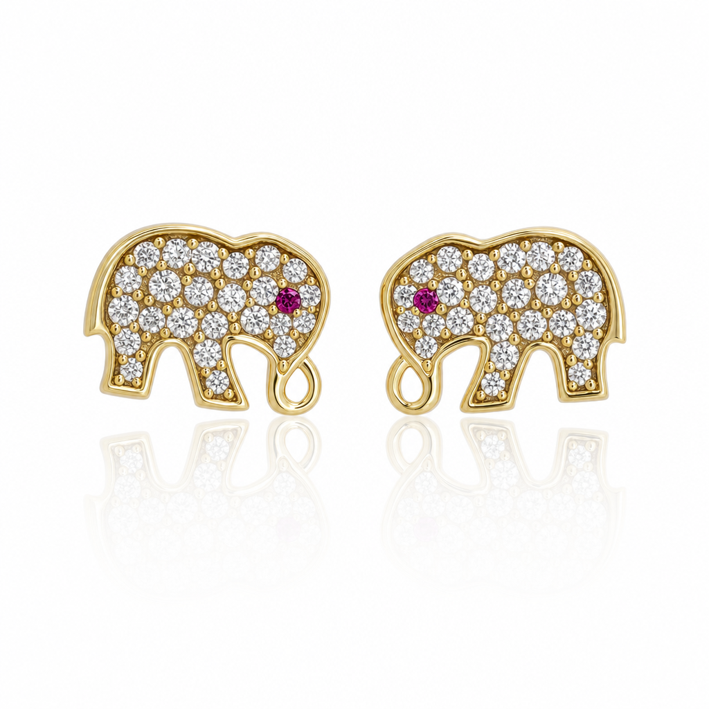 10K Gold CZ Elephant Earrings — 10K real gold jewelry from STF Diamonds, Los Angeles