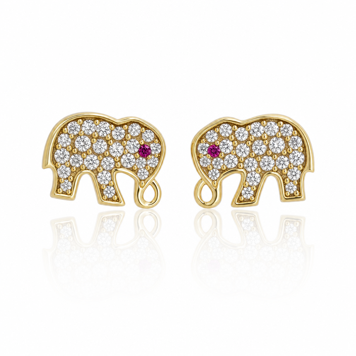 10K Gold CZ Elephant Earrings — 10K real gold jewelry from STF Diamonds, Los Angeles