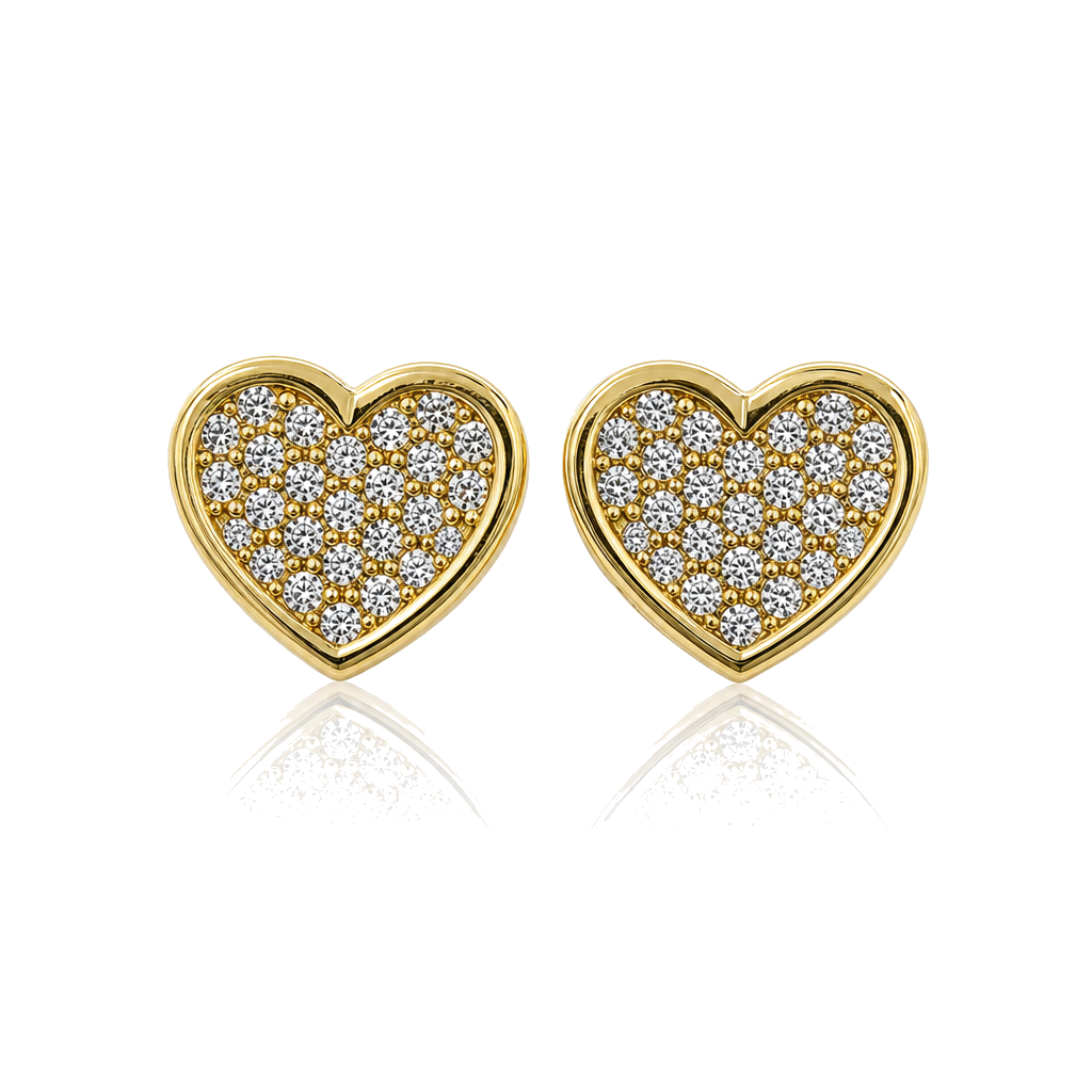 10K Gold CZ Flat Heart Earrings (10mm) — 10K real gold jewelry from STF Diamonds, Los Angeles