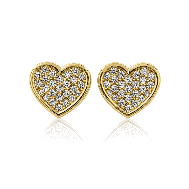 10K Gold CZ Flat Heart Earrings (10mm) — 10K real gold jewelry from STF Diamonds, Los Angeles