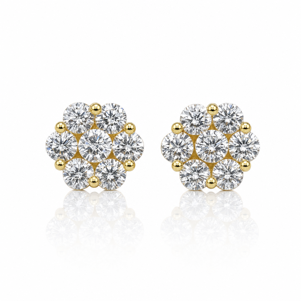 10K Gold CZ Flower Earrings — 10K real gold jewelry from STF Diamonds, Los Angeles