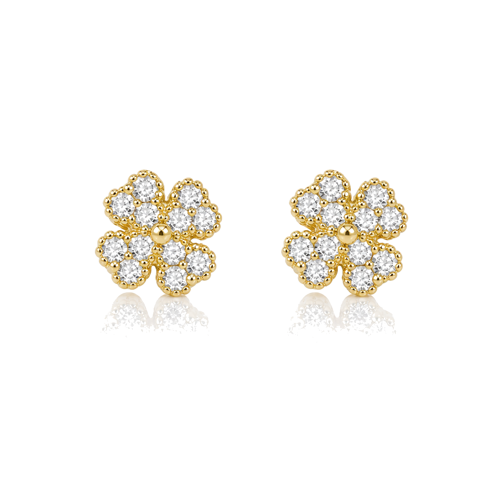 10K Gold CZ Heart 4 Leaf Clover Earrings (S) — 10K real gold jewelry from STF Diamonds, Los Angeles