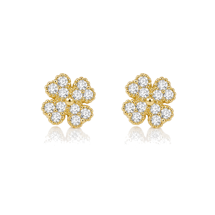 10K Gold CZ Heart 4 Leaf Clover Earrings (S) — 10K real gold jewelry from STF Diamonds, Los Angeles