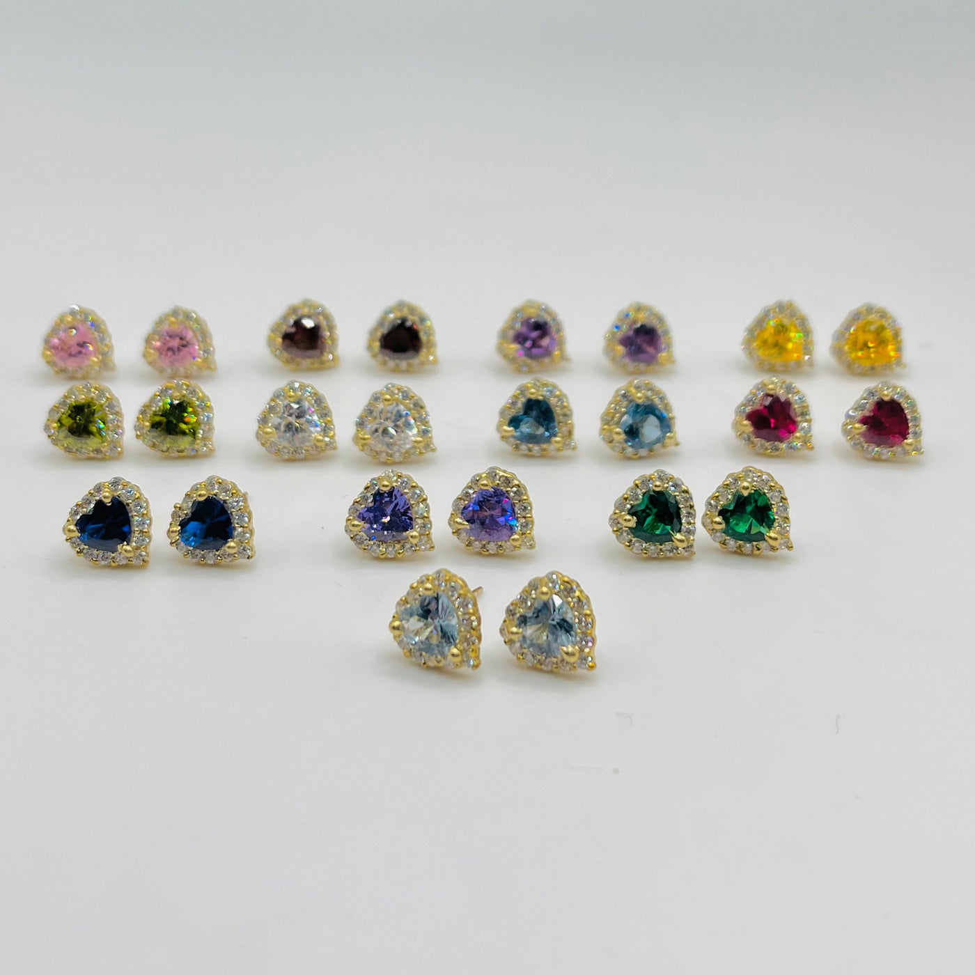 10K Yellow Gold CZ Heart Birthstone Earrings