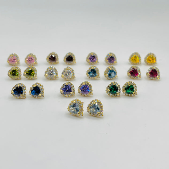 10K Yellow Gold CZ Heart Birthstone Earrings