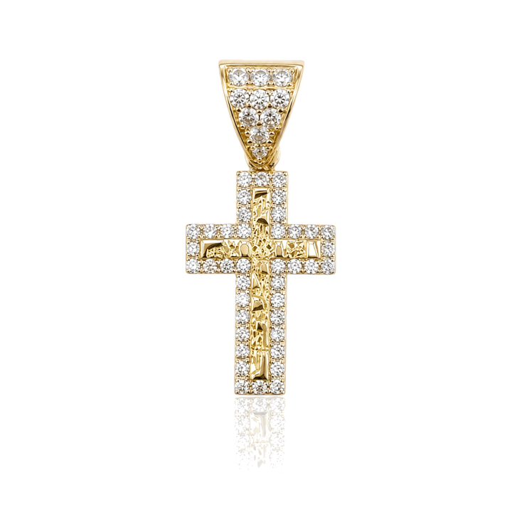 10K Gold CZ Nugget Cross Charm (S) — 10K real gold jewelry from STF Diamonds, Los Angeles