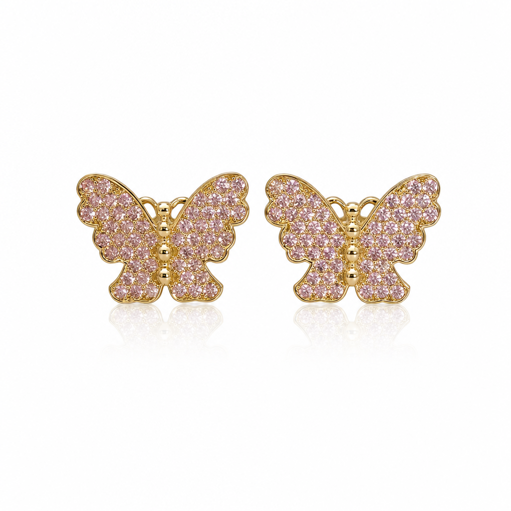 10K Gold CZ Pink Butterfly Earrings — 10K real gold jewelry from STF Diamonds, Los Angeles
