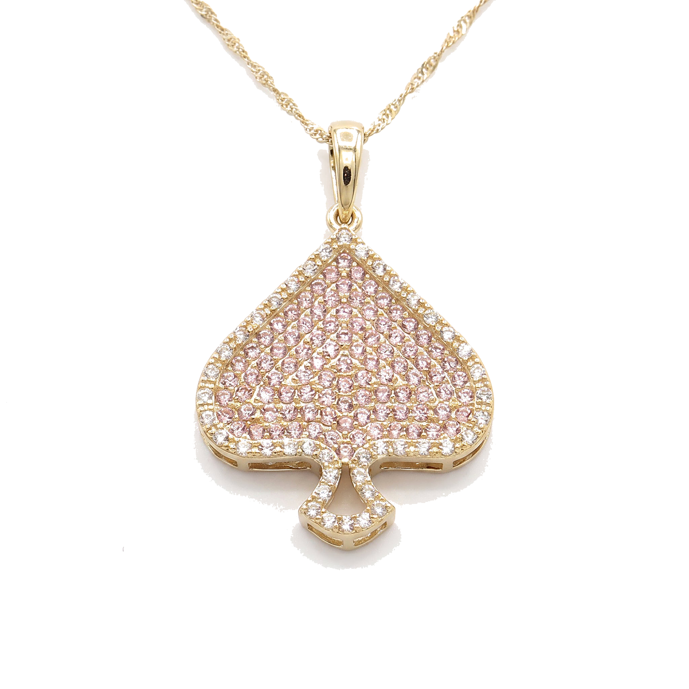 10K Solid Gold Pink CZ Spade Charm