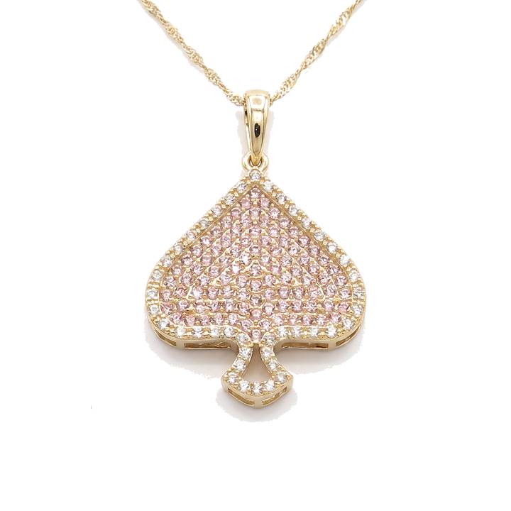 10K Solid Gold Pink CZ Spade Charm