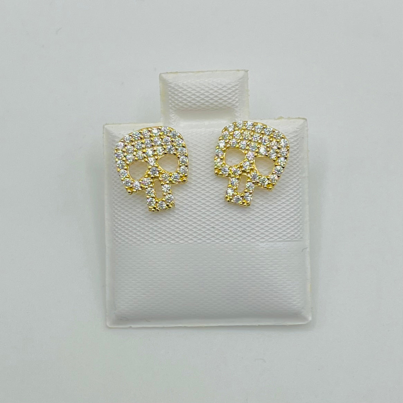 10K Yellow Gold CZ Skull Earrings (Screwback)