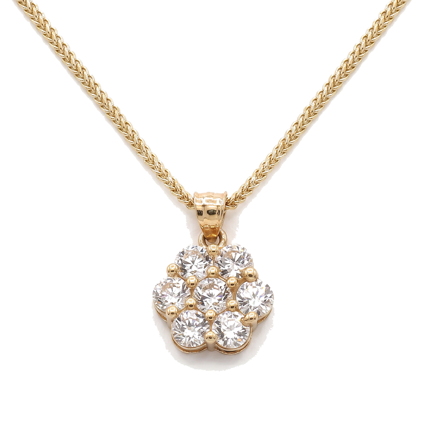 10K Solid Gold White CZ Flower Charm (7 Stones)