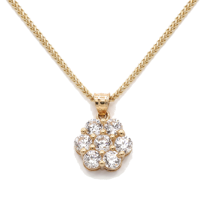 10K Solid Gold White CZ Flower Charm (7 Stones)