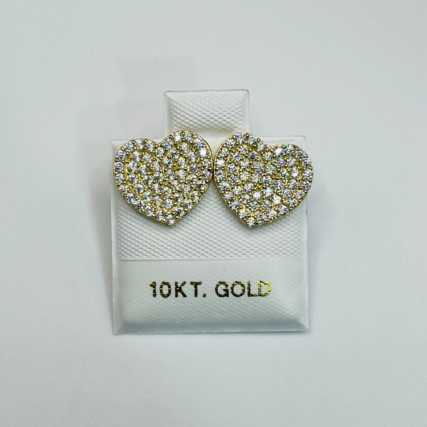 10K Yellow Gold CZ White heart Earrings