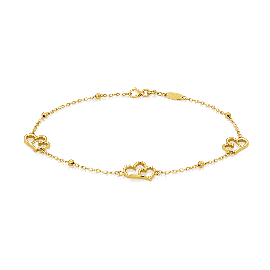 10K Gold Designer Bracelet - Double Heart — 10K real gold jewelry from STF Diamonds, Los Angeles