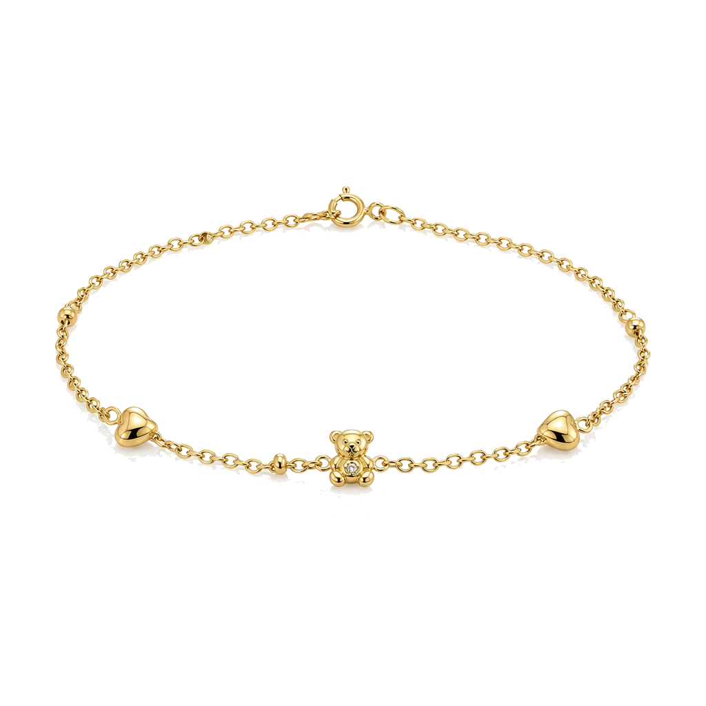 10K Gold Designer Bracelet - Hearts and Teddy Bears — 10K real gold jewelry from STF Diamonds, Los Angeles