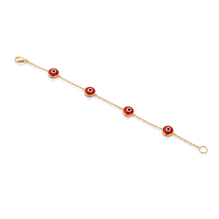 10K Gold Designer Bracelet - Red Evil Eye — 10K solid gold jewelry from STF Diamonds, Los Angeles