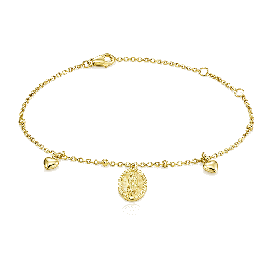 10K Gold Designer Bracelet - Single Virgin Mary with Hearts — 10K real gold jewelry from STF Diamonds, Los Angeles
