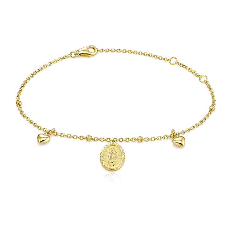 10K Gold Designer Bracelet - Single Virgin Mary with Hearts — 10K real gold jewelry from STF Diamonds, Los Angeles