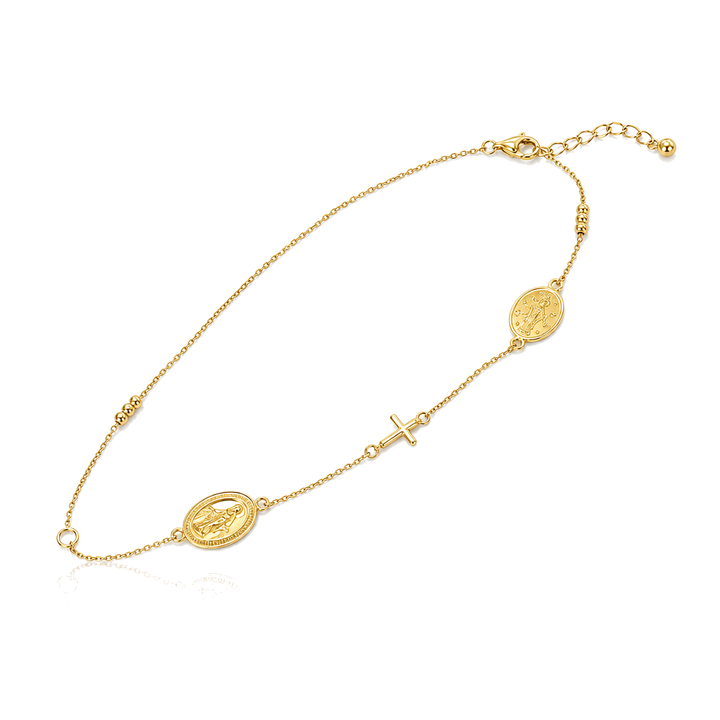 10K Gold Designer Bracelet - Virgin Mary and Cross — 10K real gold jewelry from STF Diamonds, Los Angeles