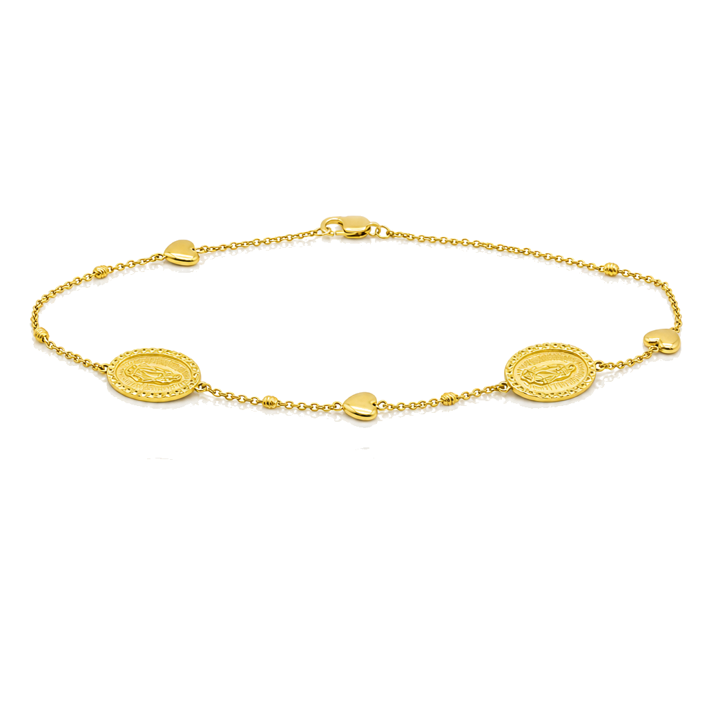 10K Gold Designer Bracelet - Virgin Mary and Hearts — 10K real gold jewelry from STF Diamonds, Los Angeles