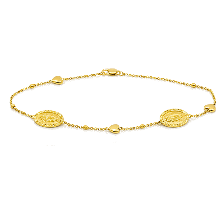 10K Gold Designer Bracelet - Virgin Mary and Hearts — 10K real gold jewelry from STF Diamonds, Los Angeles