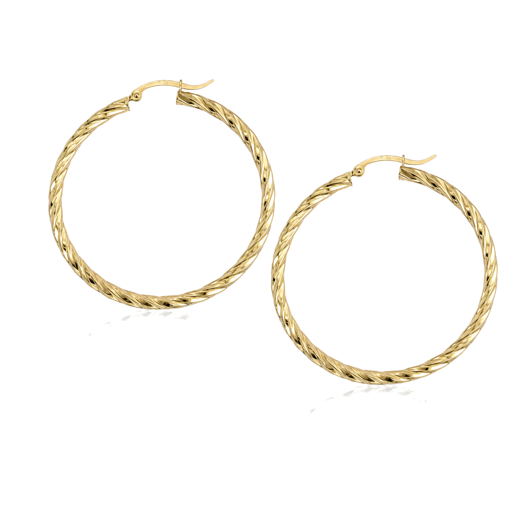 10K Gold Diamond Cut Spiral Hoops ( 2") — 10K real gold jewelry from STF Diamonds, Los Angeles