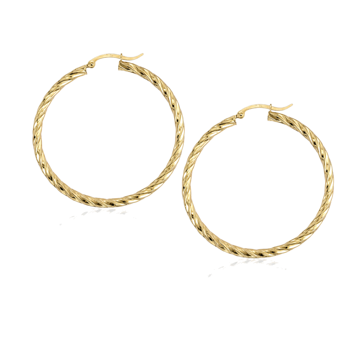 10K Gold Diamond Cut Spiral Hoops ( 2") — 10K real gold jewelry from STF Diamonds, Los Angeles