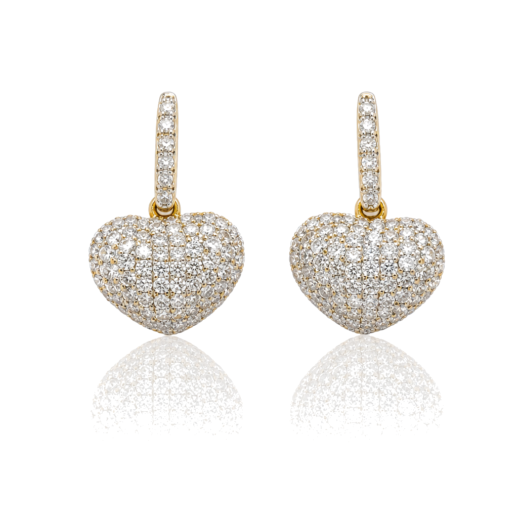 10K Gold Diamond Dangling Heart Stud Earrings — 10K real gold jewelry from STF Diamonds, Los Angeles