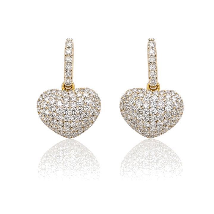 10K Gold Diamond Dangling Heart Stud Earrings — 10K real gold jewelry from STF Diamonds, Los Angeles