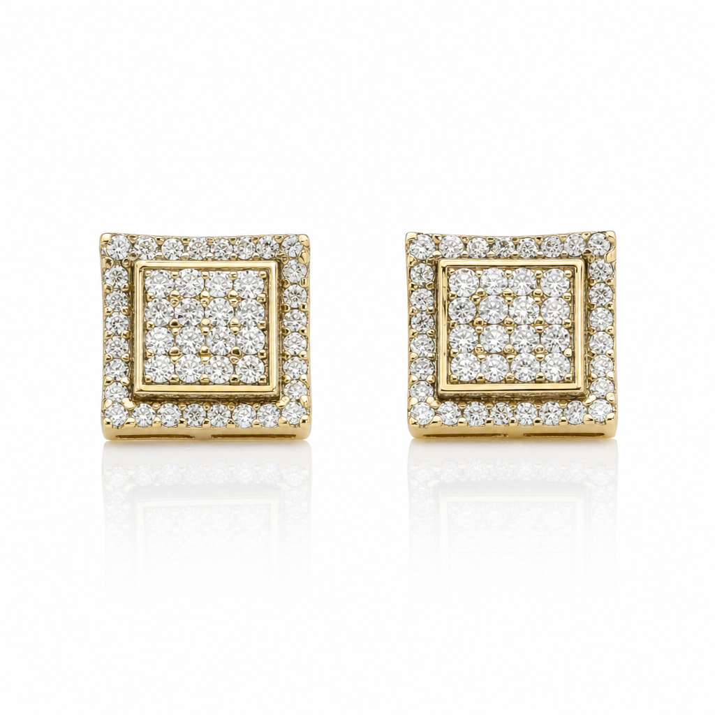 10K Gold Diamond Double Lined Earrings (S) — 10K real gold jewelry from STF Diamonds, Los Angeles