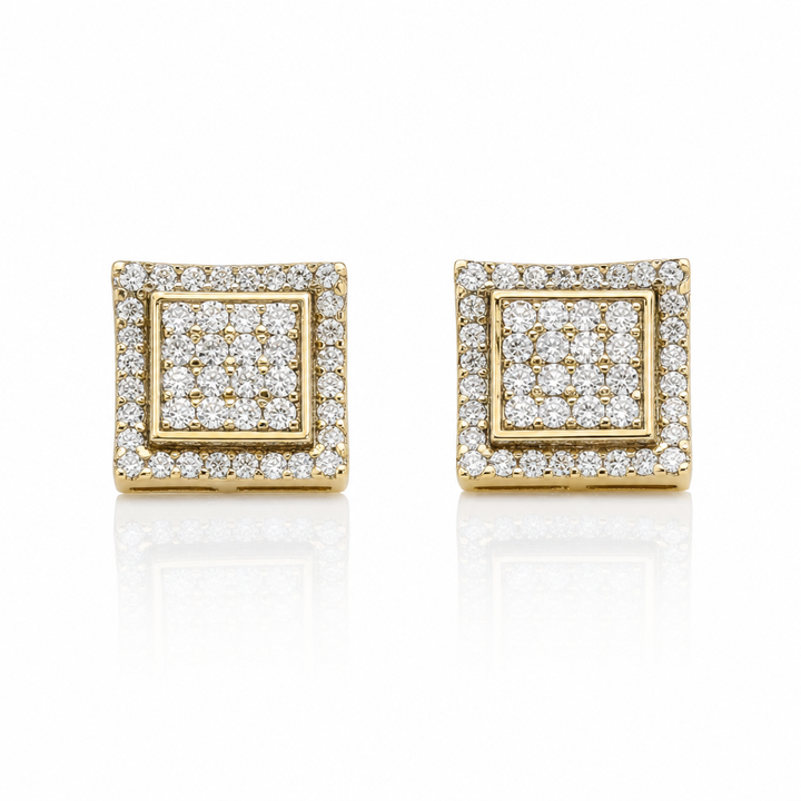 10K Gold Diamond Double Lined Earrings (S) — 10K real gold jewelry from STF Diamonds, Los Angeles