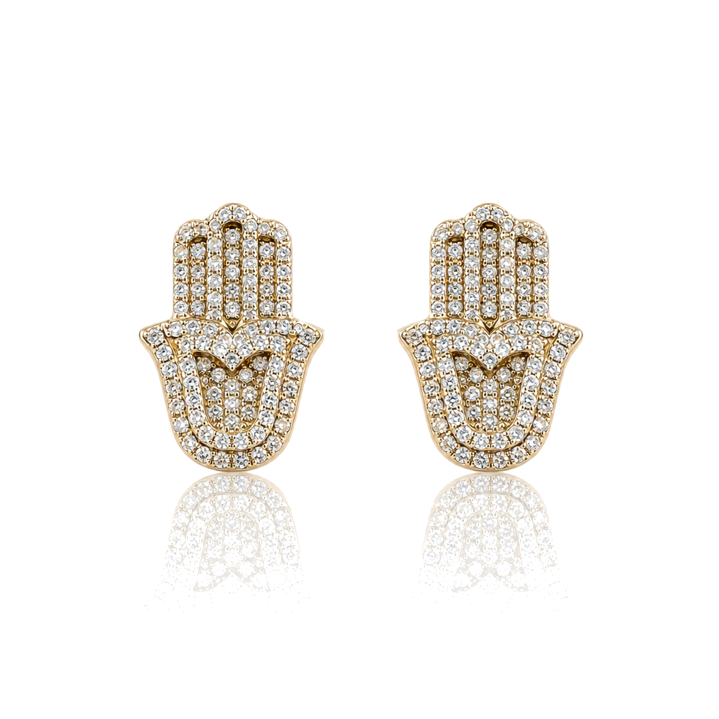 10K Gold Diamond Hamza Earring Studs — 10K real gold jewelry from STF Diamonds, Los Angeles