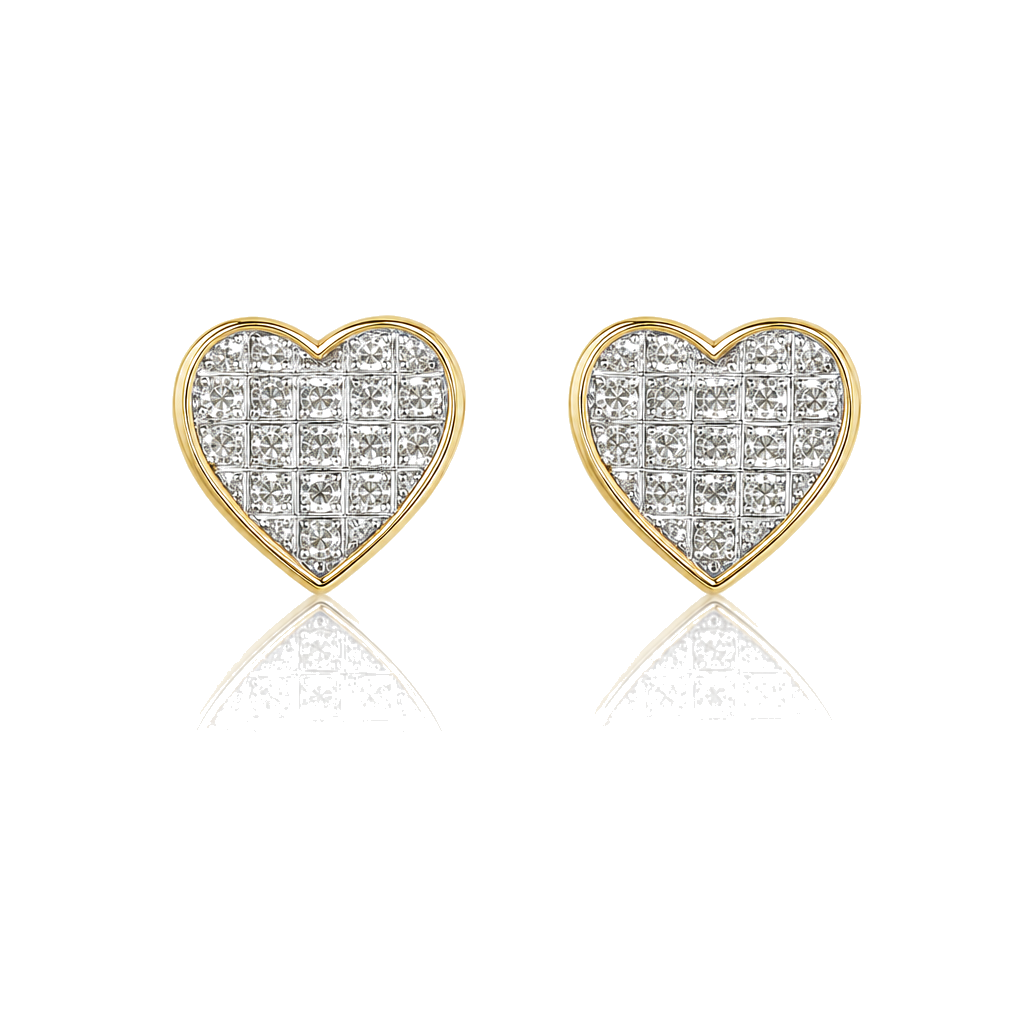 10K Gold Diamond Heart Domed Earrings (Screwback) 7.5mm — 10K real gold jewelry from STF Diamonds, Los Angeles