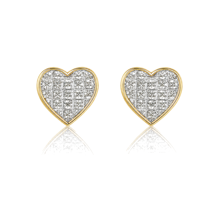 10K Gold Diamond Heart Domed Earrings (Screwback) 7.5mm — 10K real gold jewelry from STF Diamonds, Los Angeles