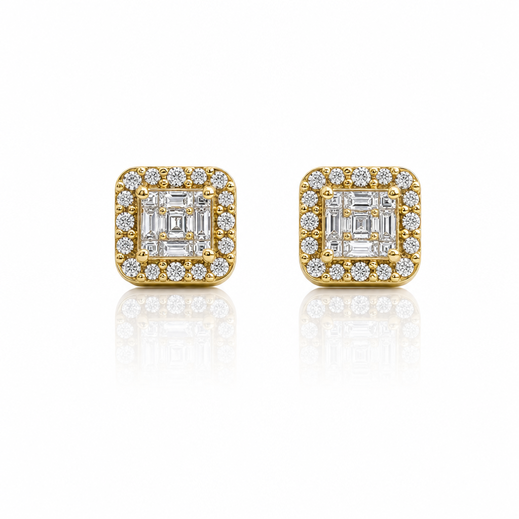10K Gold Diamond Maison Square Earrings (S) — 10K real gold jewelry from STF Diamonds, Los Angeles