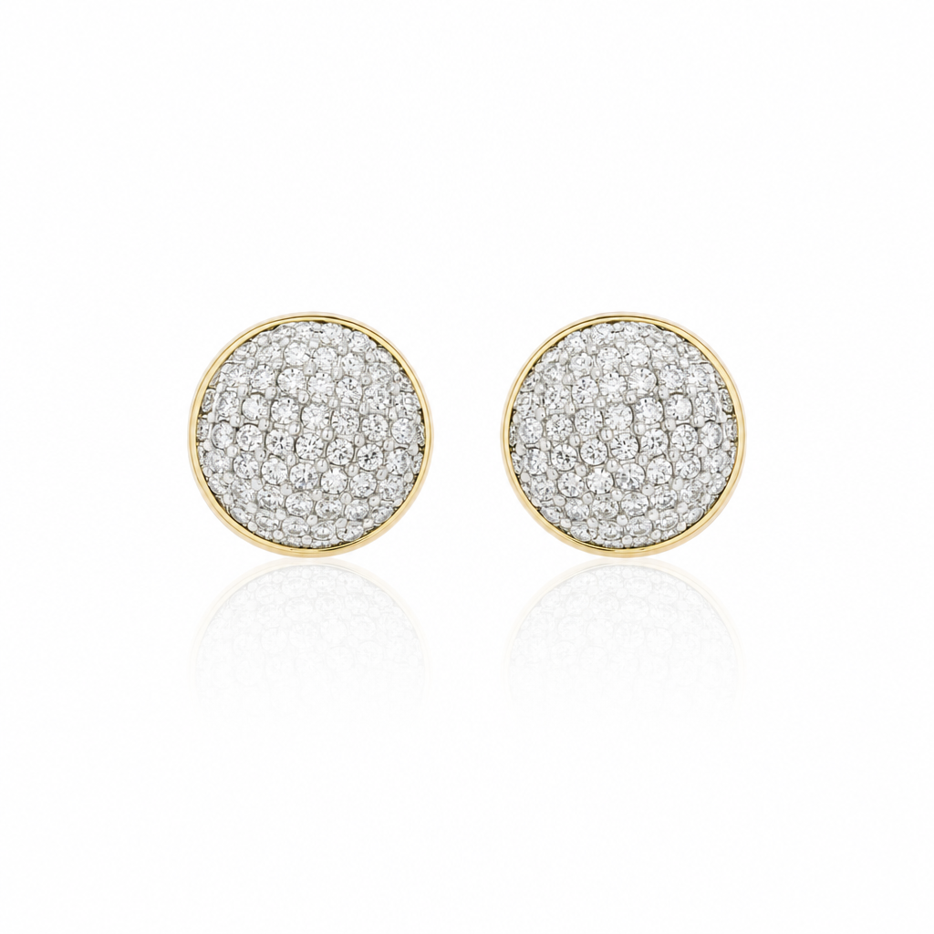 10K Gold Diamond Round Domed Earrings — 10K real gold jewelry from STF Diamonds, Los Angeles