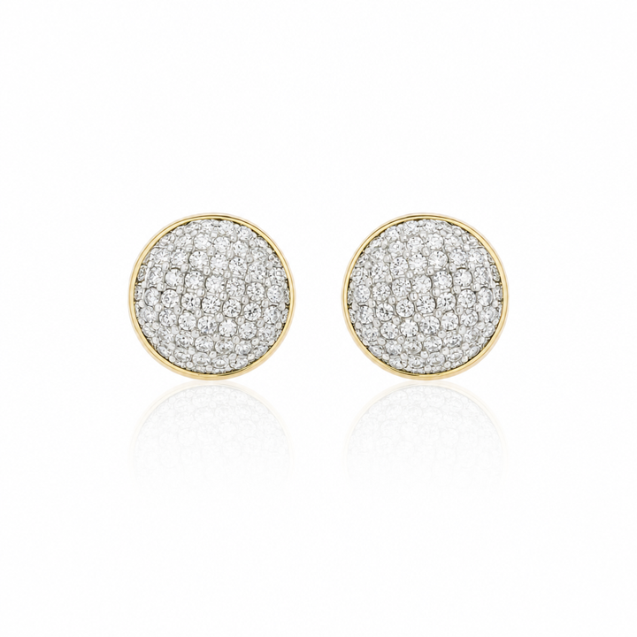 10K Gold Diamond Round Domed Earrings — 10K real gold jewelry from STF Diamonds, Los Angeles
