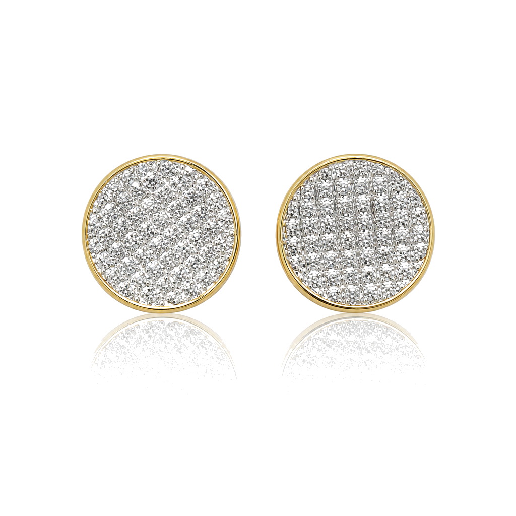 10K Gold Diamond Round Flat Earrings (Screwback) 12.5mm — 10K real gold jewelry from STF Diamonds, Los Angeles
