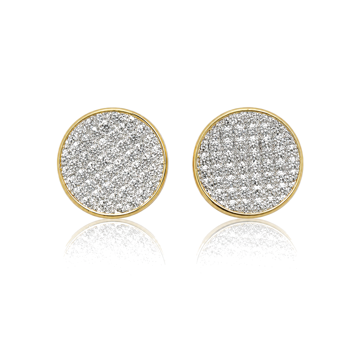 10K Gold Diamond Round Flat Earrings (Screwback) 12.5mm — 10K real gold jewelry from STF Diamonds, Los Angeles