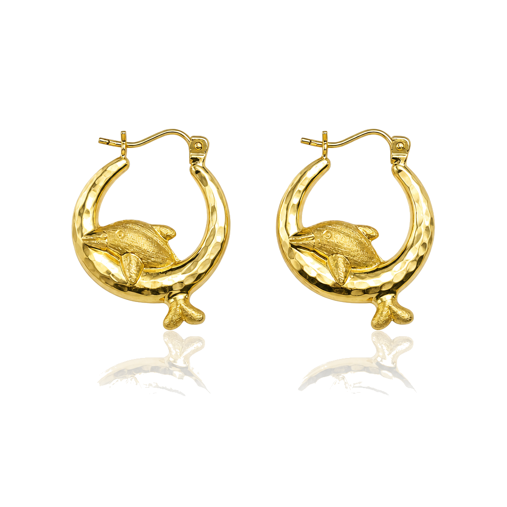 10K Gold Dolphin Hoops Matte Finish (sm,0.75") — 10K real gold jewelry from STF Diamonds, Los Angeles