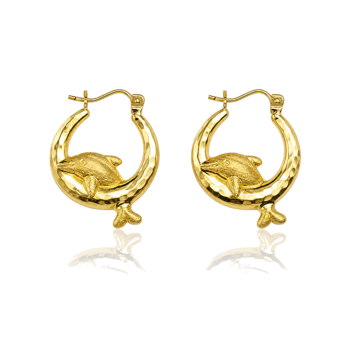 10K Gold Dolphin Hoops Matte Finish (sm,0.75") — 10K real gold jewelry from STF Diamonds, Los Angeles