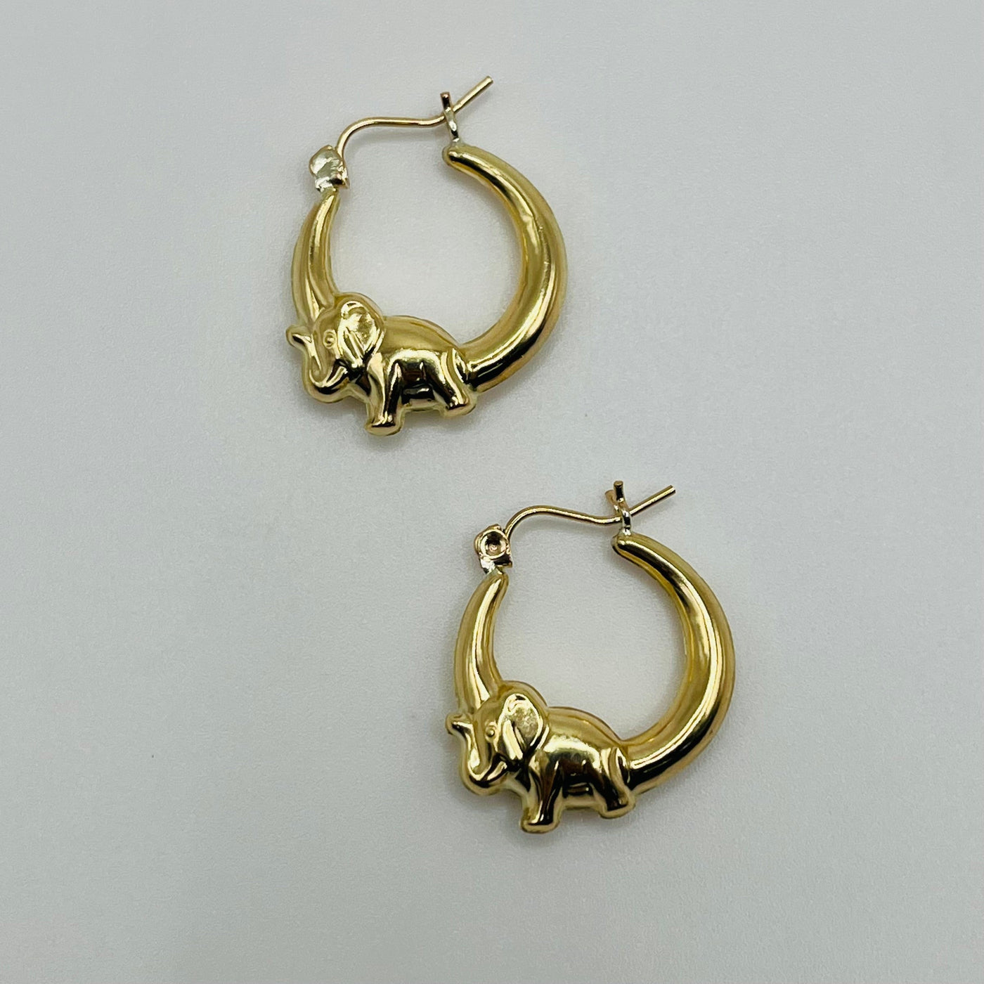 10K Yellow Gold Elephant High Polish Hoops (Small)