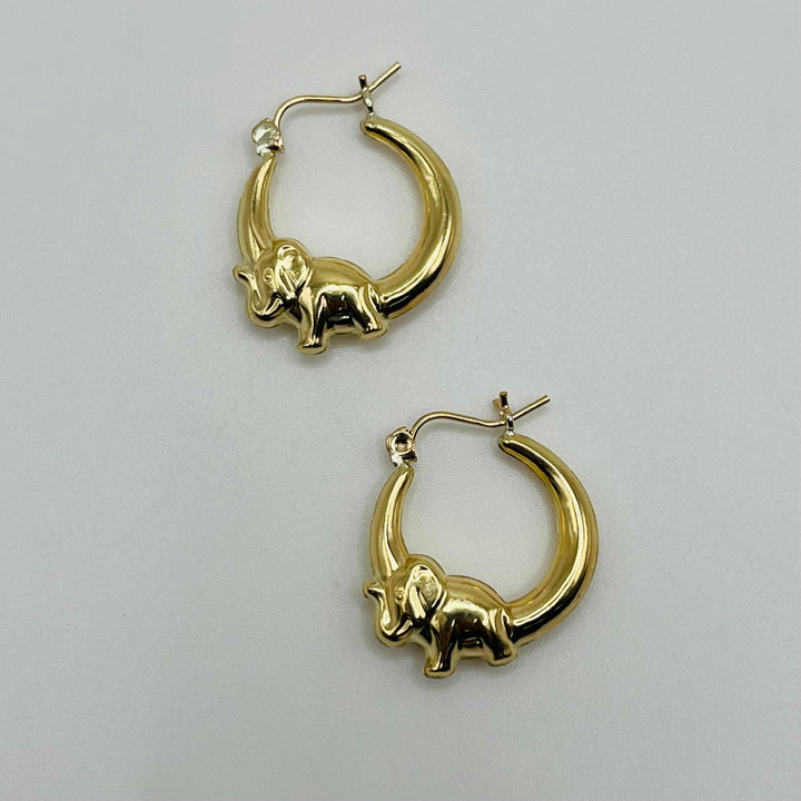 10K Yellow Gold Elephant High Polish Hoops (Small)