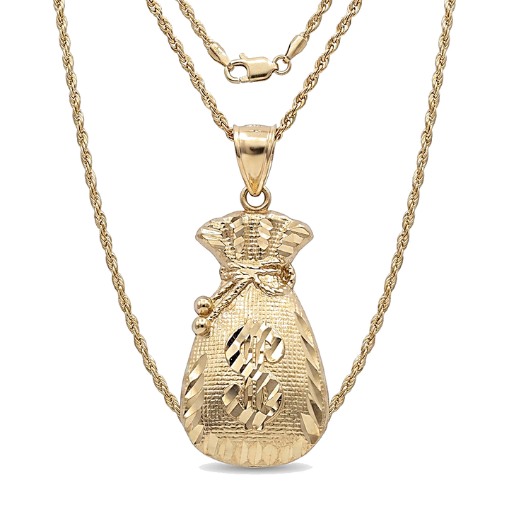 10K Solid Gold Long Fat Money Bag Charm