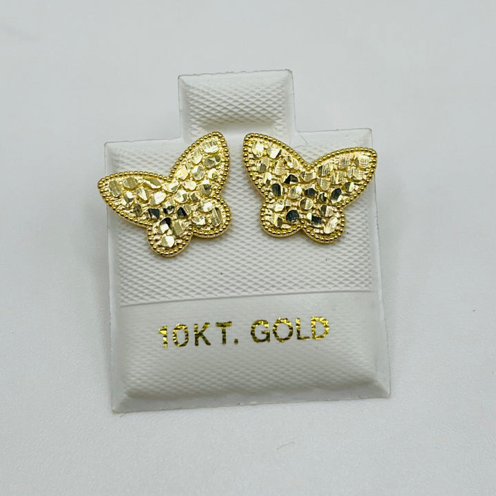 10K Yellow Gold Flat Butterfly Nugget Earrings