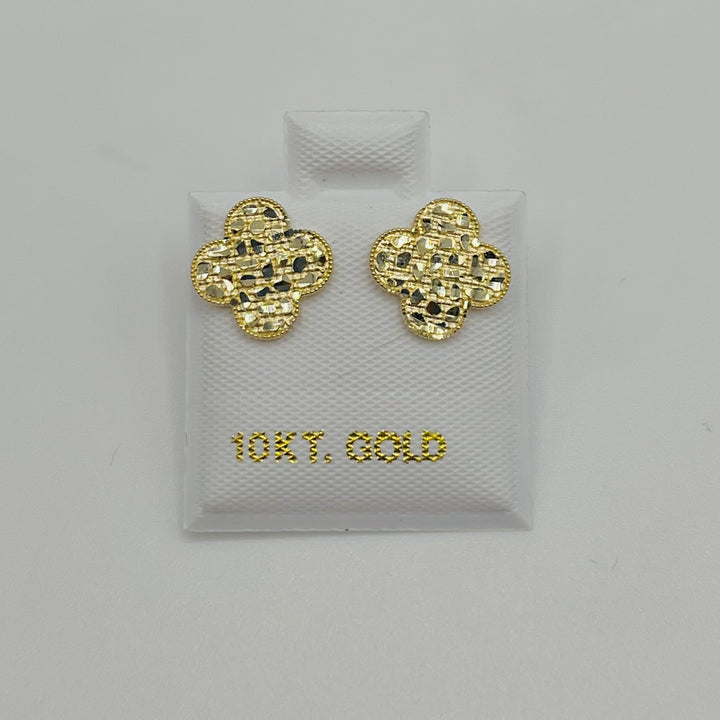 10K Yellow Gold Flat Clover Nugget Earrings