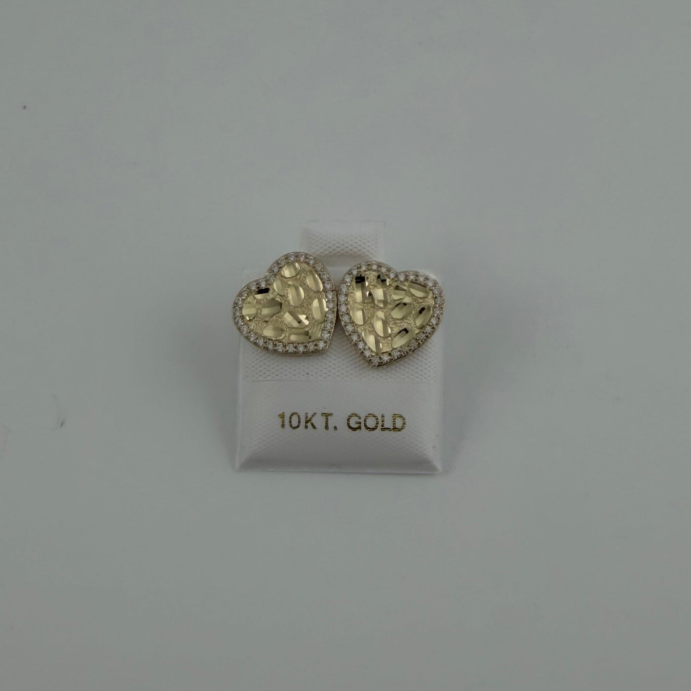 10K Yellow Gold Flat Heart Nugget CZ Border Earrings
