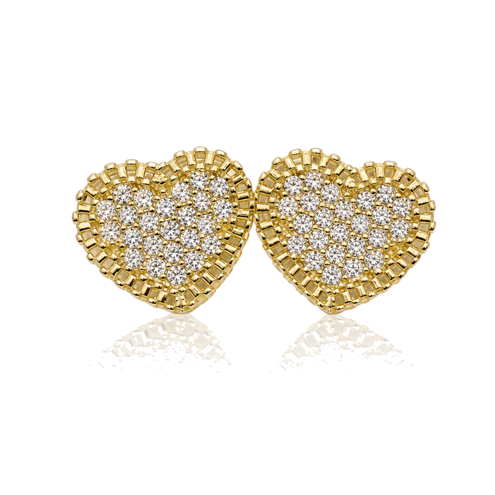 10K Gold Flat RX Heart Earrings with CZ White — 10K real gold jewelry from STF Diamonds, Los Angeles
