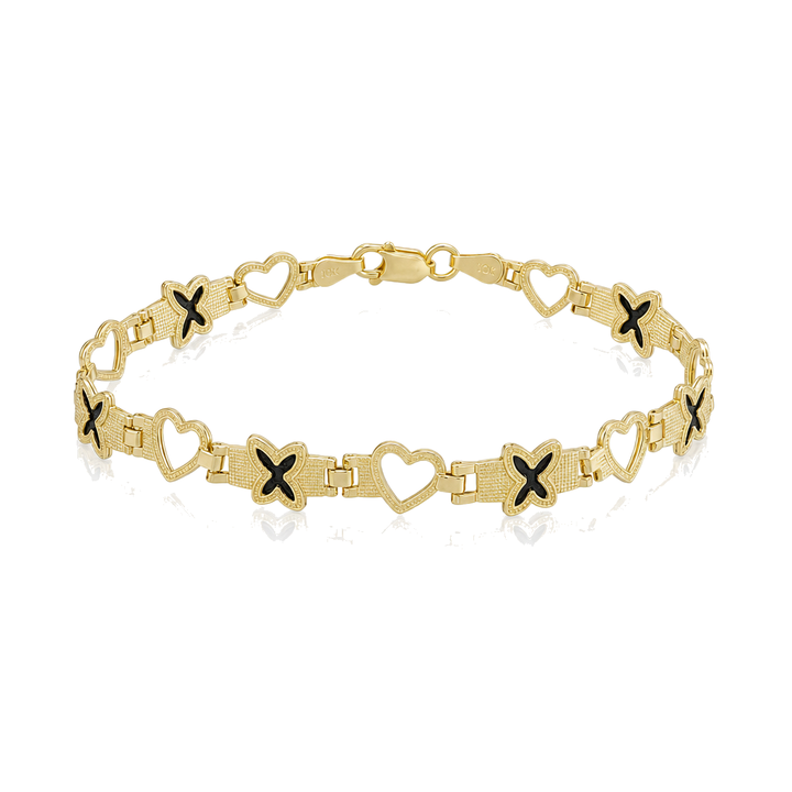 10K Gold Flutter & Heart Bracelet 8” — 10K real gold jewelry from STF Diamonds, Los Angeles