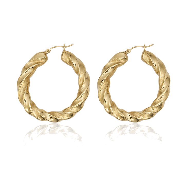 10K Gold Golden Swirl Hoops 1.75in — 10K real gold jewelry from STF Diamonds, Los Angeles